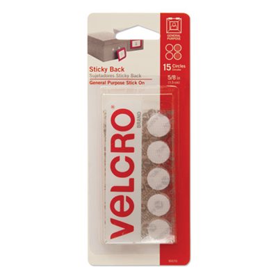 FASTENERS, Dot Sticky-Back With VELCRO® Brand on Strips 5 / 8 dia. White15 Sets / Pack