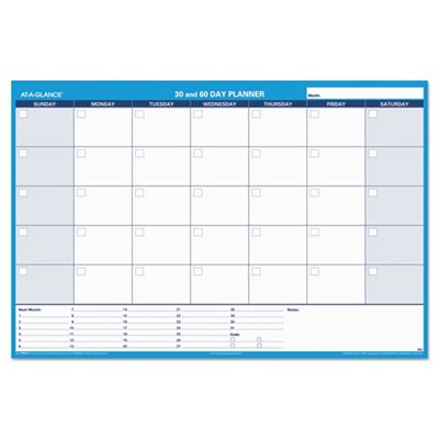 WALL PLANNER, ERASABLE, 30 / 60-DAY, UNDATED, HORIZONTAL, 48 x 32, WHITE / BLUE