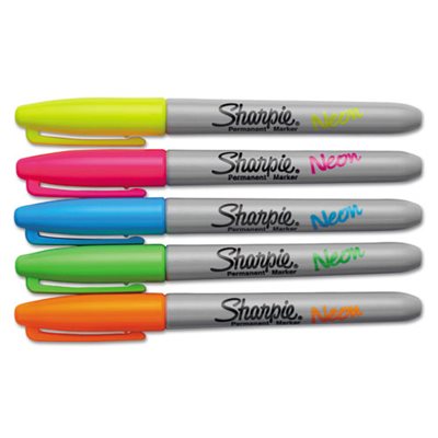 Neon Permanent Markers, Assorted, 5 / Pack