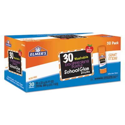 ELMERS DISAPPEARING PURPLE ALL PURPOSE GLUE STICKS, 30 / BOX