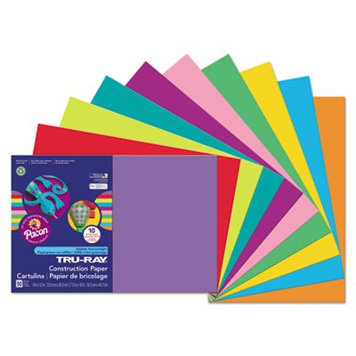 Tru-Ray Construction Paper, 76 lbs., 12 x 18, Bright Assortment, 50 Sheets / Pack