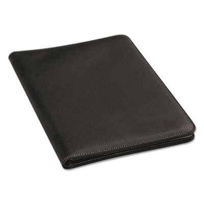 Leather-Look Pad Folio, Inside Flap Pocket w / Card Holder, Black