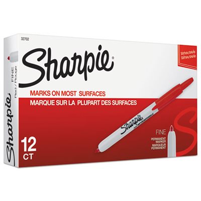 Retractable Permanent Marker, Fine Point, Red