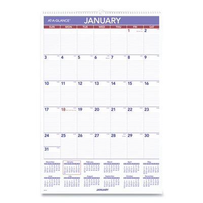 WALL CALENDAR, MONTHLY, RULED, DAILY BLOCKS, 20" x 30", WHITE, 2022