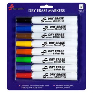 MARKER, DRY ERASE, CHISEL TIP, ASSORTED, ABILITYONE, 8 / PACK