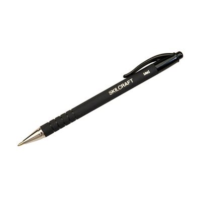 PEN, BALLPOINT, RETRACTABLE, EZGRIP RUBBER, MEDIUM, BLACK INK, ABILITYONE, DOZEN