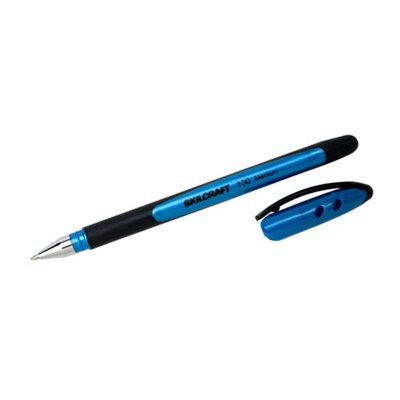 PEN, BALLPOINT, STICK, RUBBERIZED, SKILCRAFT 100, MEDIUM, BLUE, DOZEN