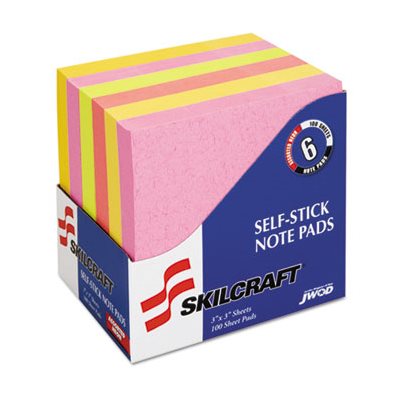 PADS, SELF-STICK, NOTE PADS, 3" X 3", UNRULED, ASSORTED NEON