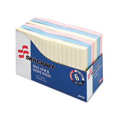 PADS, SELF-STICK, NOTE PADS, 4" X 6", RULED, ASSORTED, ABILITYONE