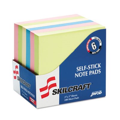 PAD, SELF-STICK, NOTE PADS, 3" X 3", UNRULED, ASSORTED, ABILITYONE 