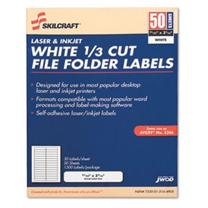 LABEL, 1 / 3 CUT FILE FOLDER LABEL, 2 / 3" X  3 7 / 16", 1500 / BOX