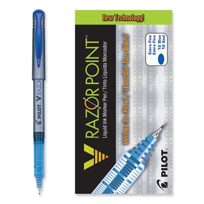 V Razor Point Liquid Ink Marker Pen, Blue Ink, .5mm, Dozen