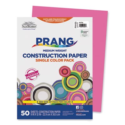 Construction Paper, SUNWORKS, 58lbs, 9" x 12", Hot Pink, 50 Sheets / Pack