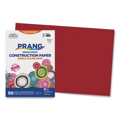 Construction Paper, 58 lbs., 12 x 18, Holiday Red, 50 Sheets / Pack