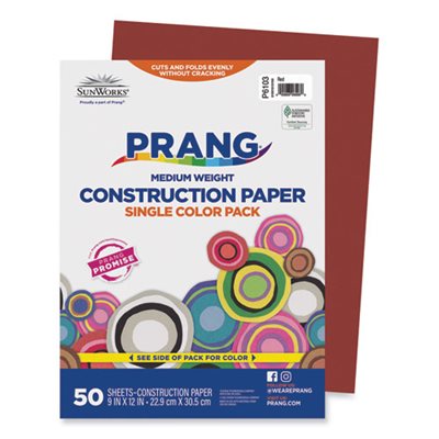 Construction Paper, 58lbs, 9" x 12", Red, 50 Sheets / Pack