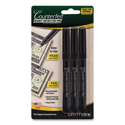 PEN, COUNTERFEIT BILL DETECTOR, Smart Money, for Use w / U.S. Currency, 3 / Pack