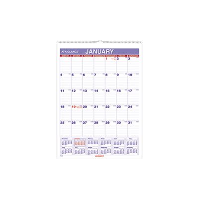 Monthly Wall Calendar with Ruled Daily Blocks, 8 x 11, White 2022