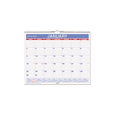 WALL CALENDAR, MONTHLY, 15" x 12", RED / BLUE