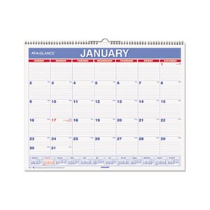 WALL CALENDAR, MONTHLY, 15" x 12", RED / BLUE