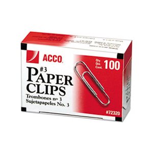 CLIPS, SMOOTH, STANDARD PAPER CLIP, #3, SILVER, 100 / BOX, 10 BOXES / PACK