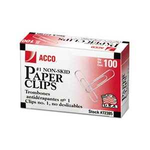 CLIPS, NON-SKID, STANDARD PAPER CLIP, #1, SILVER, 100 / BOX, 10 BOXES / PACK