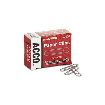 Smooth Standard Paper Clip, Jumbo, Silver, 100 / Box, 10 Boxes / Pack