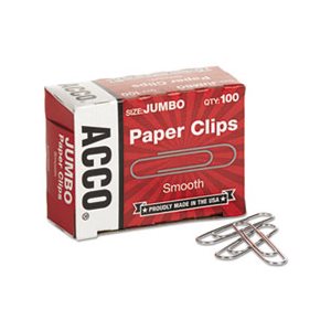 Smooth Standard Paper Clip, Jumbo, Silver, 100 / Box, 10 Boxes / Pack