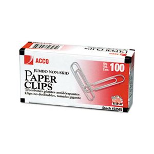 CLIPS, NON-SKID, STANDARD PAPER CLIPS, JUMBO, SILVER, 100 / BOX, 10 BOXES / PACK