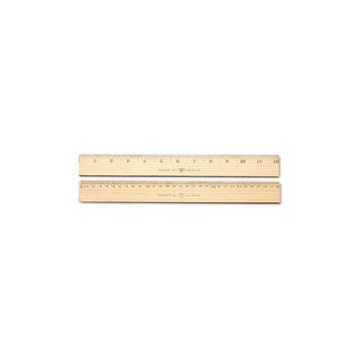 RULER, WOOD, METRIC AND 1 / 16" SCALE WITH SINGLE METAL EDGE, 30 CM