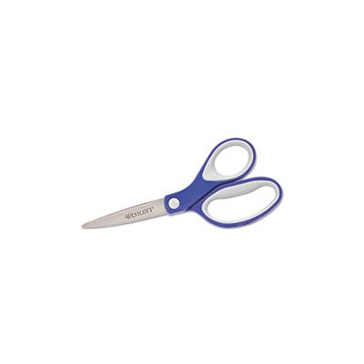 SCISSORS, KleenEarth, STRAIGHT, Soft Handle, 7" Long, Blue / Gray