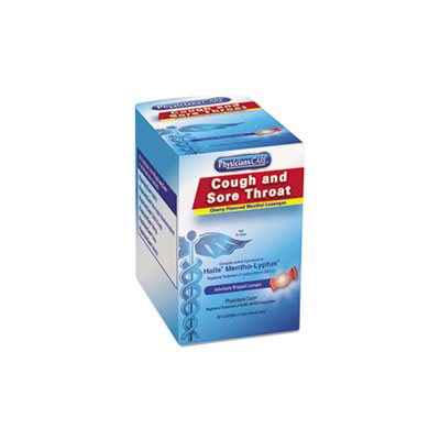 Cough and Sore Throat Medication, Cherry Menthol Lozenges, 50 Individually Wrapped per Box