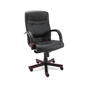 CHAIR, ALERA MADARIS SERIES, HIGH-BACK, KNEE TILT, LEATHER, WOOD TRIM, BLACK / MAHOGANY