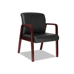 CHAIR, ALERA RECEPTION LOUNGE SERIES, GUEST, CHERRY / BLACK LEATHER