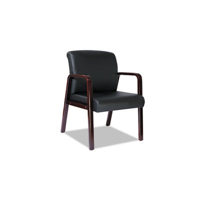 CHAIR, ALERA RECEPTION LOUNGE SERIES, GUEST, MAHOGANY / BLACK LEATHER