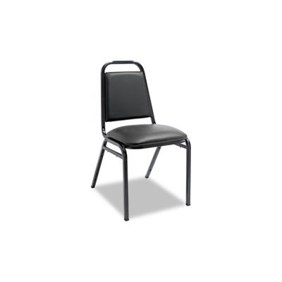 CHAIR, PADDED, STEEL, STACKABLE, SQUARE BACK, BLACK VINYL, BLACK FRAME, 4 / CT