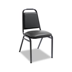 CHAIR, PADDED, STEEL, STACKABLE, SQUARE BACK, BLACK VINYL, BLACK FRAME, 4 / CT