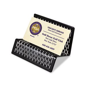 BUSINESS CARD HOLDER, URBAN COLLECTION, PUNCHED METAL, CAPACITY 50 CARDS,  2" x 3.5", BLACK