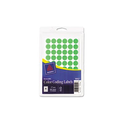 LABELS, COLOR-CODING, ROUND, HANDWRITE ONLY, .5" dia, NEON GREEN, 840 / PK