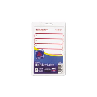 FOLDER LABEL, PRINT OR WRITE, .6875" x 3.4375", WHITE / DARK RED BAR, 252 / PK