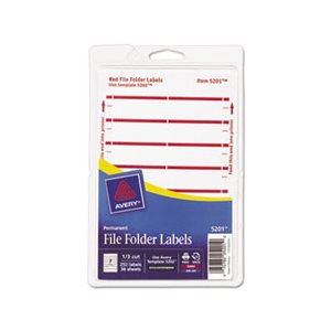 FOLDER LABEL, PRINT OR WRITE, .6875" x 3.4375", WHITE / DARK RED BAR, 252 / PK