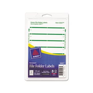 FOLDER LABELS, PRINT OR WRITE, .6875" x 3.4375", WHITE / GREEN BAR, 252 / PK