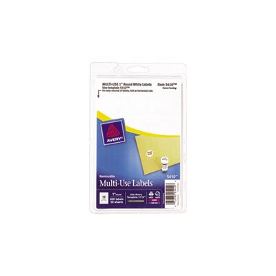 LABELS, REMOVABLE, MULTI-USE, 1" dia, WHITE, 600 / PK