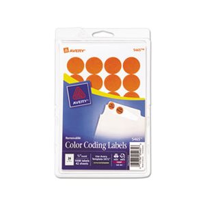 LABELS, COLOR-CODING, PRINTABLE, REMOVABLE, .75" dia, ORANGE, 1008 / PK