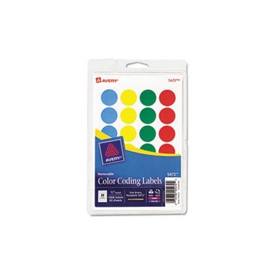 LABELS, COLOR-CODING, PRINTABLE, REMOVABLE, .75" dia, ASSORTED, 1008 / PK