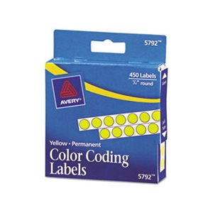 Permanent Self-Adhesive Round Color-Coding Labels, 1 / 4" dia, Yellow, 450 / Pack