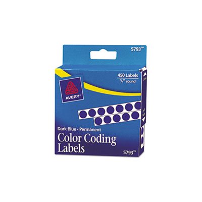 LABELS, COLOR-CODING, PERMANENT, ROUND, .25" dia, DARK BLUE, 450 / PK