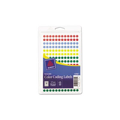 LABELS, COLOR-CODING, REMOVABLE, ROUND, HANDWRITE ONLY, .25" dia, ASSORTED, 768 / PK