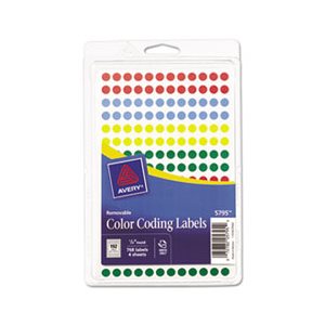 LABELS, COLOR-CODING, REMOVABLE, ROUND, HANDWRITE ONLY, .25" dia, ASSORTED, 768 / PK