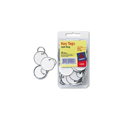 KEY TAGS, Card Stock, Metal Rim, 1.25" dia, White, 50 / Pk