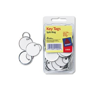 KEY TAGS, Card Stock, Metal Rim, 1.25" dia, White, 50 / Pk